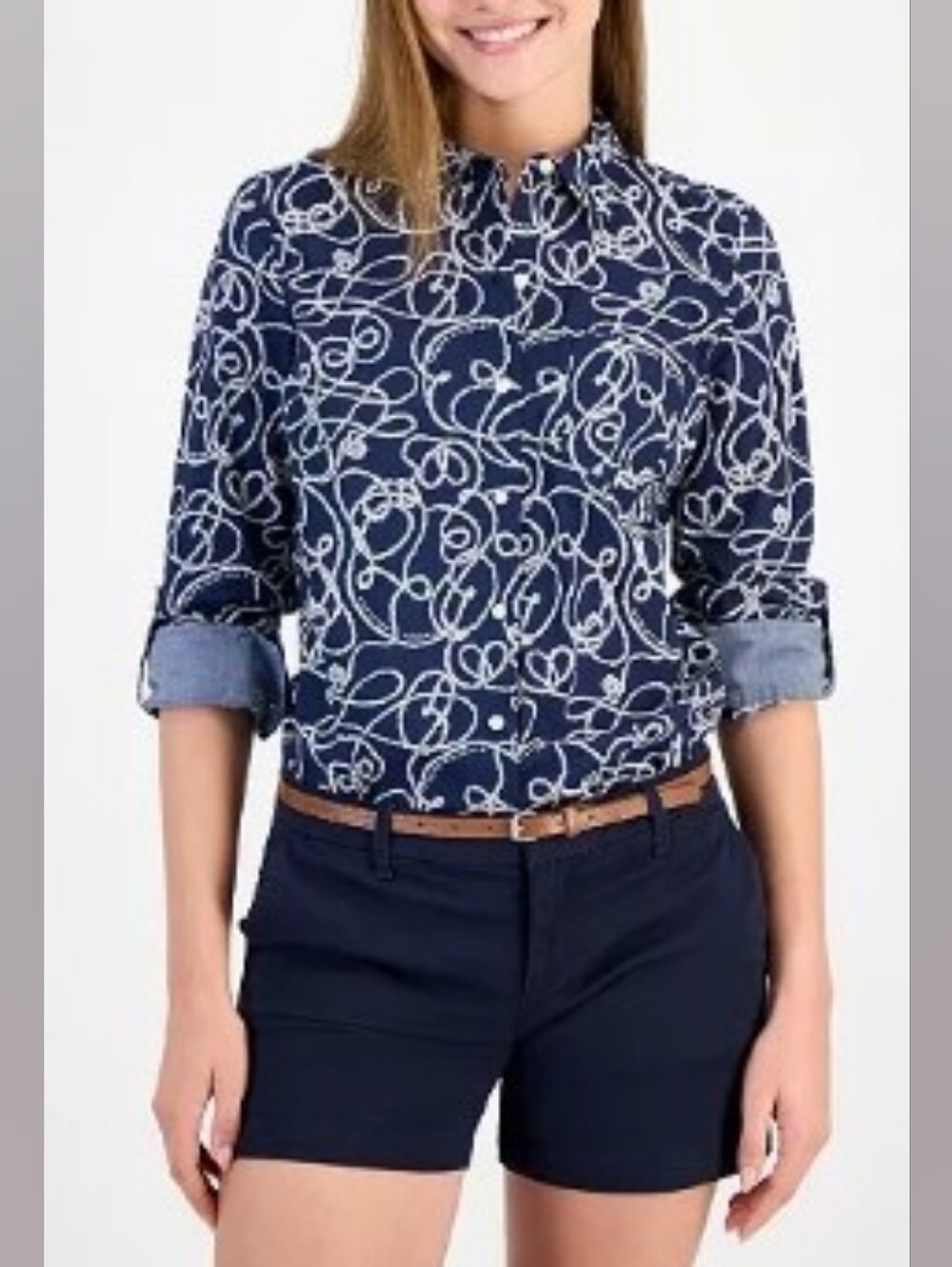 Tommy Hilfiger Navy with White Scribble-Print Button-Down Shirt *Perfect Cond.